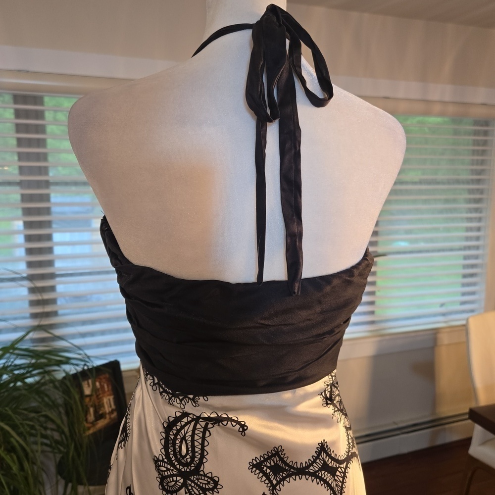 VTG Cache Y2K Embellished Plunge Halter Paisly Satin Maxi Gown Size 2 - Picture 7 of 11